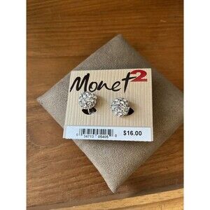 Silver Tone Monet Rhinestone Clip Earrings NOS